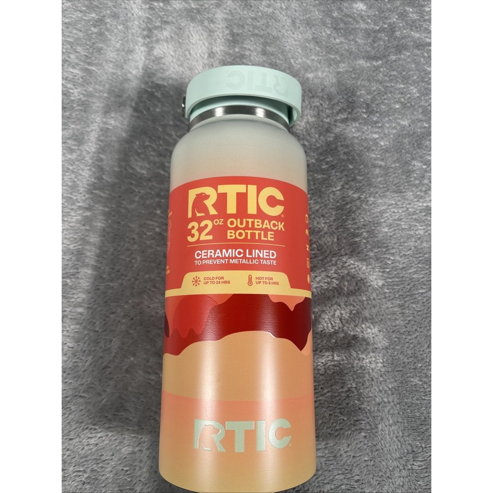 RTIC Outback Bottle 32 oz Ceramic Lined Insulated Green Orange Stainless Steel